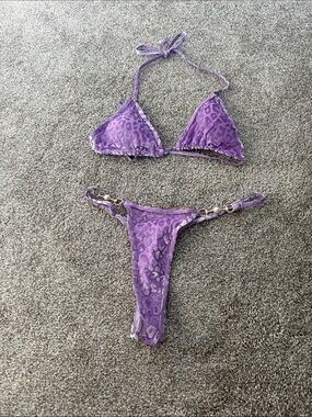 Purple Leopard Print Triangle Bikini Set